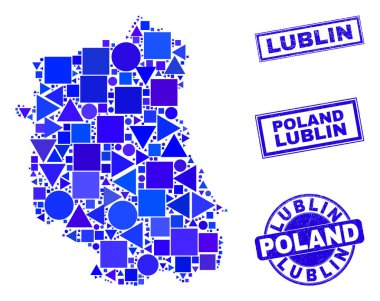 Mavi Geometrik Mozaik Lublin Voyvoda Haritası ve Mühürleri