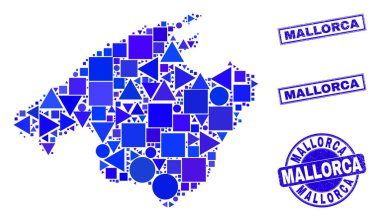 Mavi Geometrik Mallorca Haritası ve Mühürleri