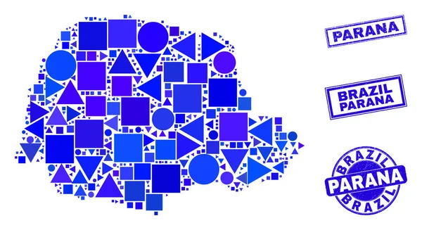 Mapa do Estado do Paraná e Selos Geométricos Azuis —  Vetores de Stock