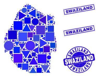 Mavi Geometrik Svaziland Haritası ve Mühürleri