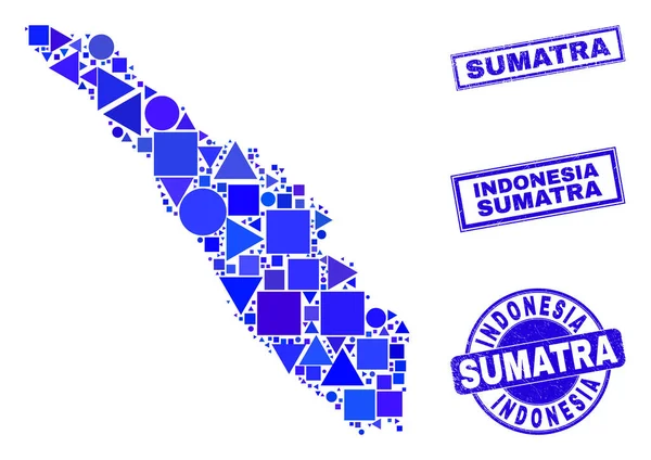 Błękitna mapa geometryczna Sumatry i foki — Wektor stockowy