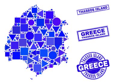 Mavi Geometrik Mozaik Thassos Adası Harita ve Mühürleri