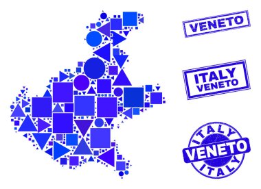 Mavi Geometrik Mozaik Venedik Bölgesi Haritası ve Damgaları