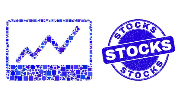 Bleu Distress Stocks Timbre et stock Graphique Mosaïque — Image vectorielle