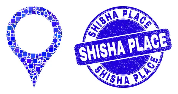 Azul rayado Shisha lugar sello y mapa puntero mosaico — Vector de stock