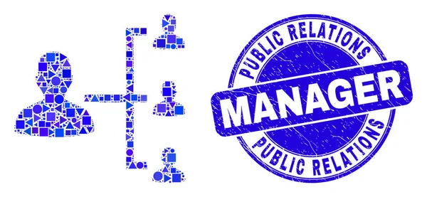 Blue Grunge Responsabile Relazioni Pubbliche Sigillo e Persone Gerarchia Mosaico — Vettoriale Stock