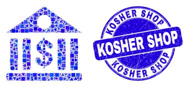 Mavi Tehlike Kaşer Mağazası Damgası ve Dolar Bankası Mozaiği