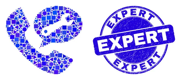 Blue Grunge Expert Sello de sello y servicio telefónico Mensaje Mosaico — Vector de stock