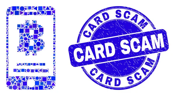 Blue Scratched Card Scam Stamp and Bitcoin Mobile Account Mosaic — 스톡 벡터