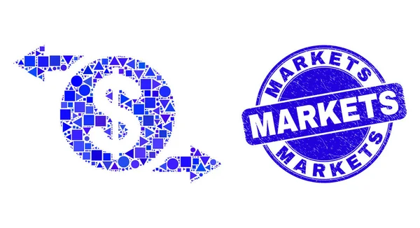 Blue Distress Markets Sceau et flèches d'échange de dollars Mosaïque — Image vectorielle