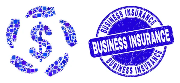 Blue Distress Business Insurance Stamp και Dollar Care Hands Ψηφιδωτό — Διανυσματικό Αρχείο
