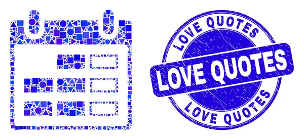 Blue Distress Love Quotes Seal and Calendar Page Mosaic — Stock Vector