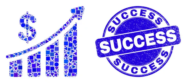 Blue Distress Success Seal and Success Financial Chart Mosaico — Vector de stock