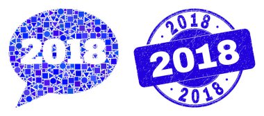 Mavi Tehlike 2018 Mühür ve 2018 Mesaj Balonu Mozaiği