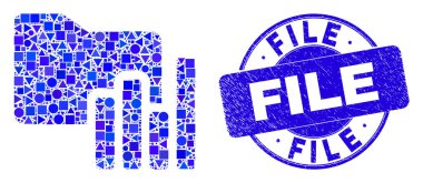 Mavi Çizilmiş Dosya Damgası ve Çizelgesi Mozaiği