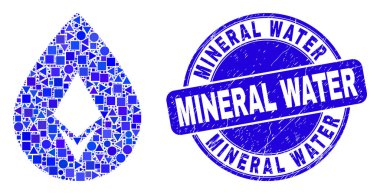 Mavi Çizik Mineral Su Mührü ve Kristal Düşürme Mozaiği