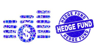 Blue Scratched Hedge Fund Stamp and Dollar Coin Stacks Mozaiği