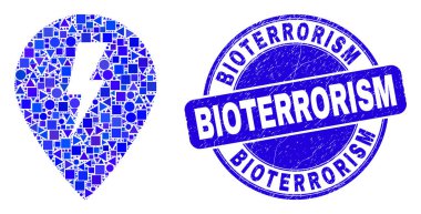 Mavi Grunge Biyoterörizm Mühür ve Elektrik Haritası Mozaiği