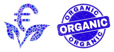 Mavi Grunge Organik Damga Mührü ve Euro Startup Mozaiği