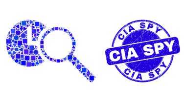 Mavi Grunge CIA Casus Damgası ve Zaman Mozaiği