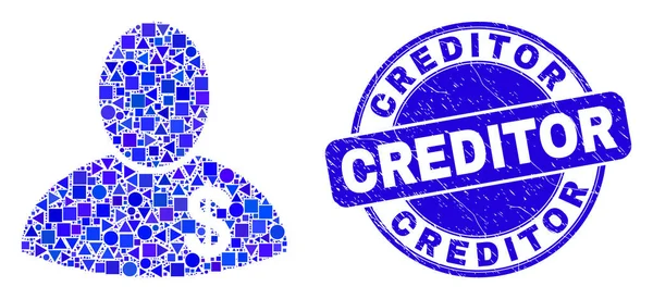 Blue Grunge Creditor Stamp Seal and Banker Mosaic — Stock Vector