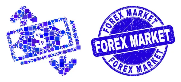 Selo de selo de mercado Forex de angústia azul e notas Troca de setas Mosaic — Vetor de Stock