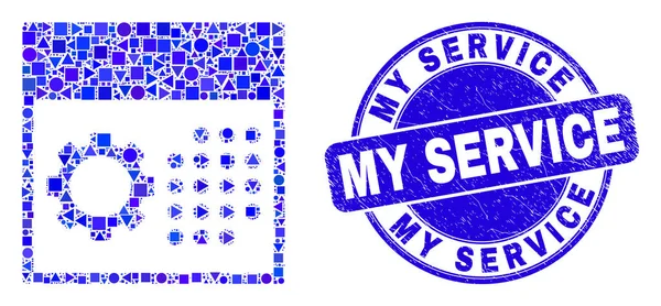Azul Grunge Mi Servicio Sello y Calendario Configuración Mosaico — Vector de stock