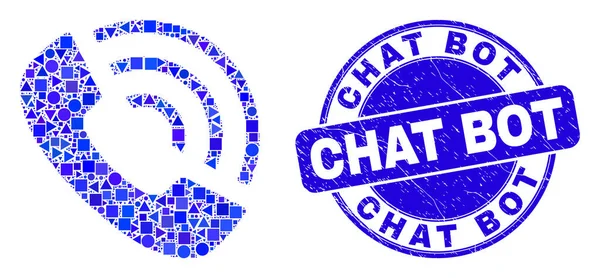 Blue Distress Chat Bot Sello de sello y teléfono de llamada Mosaico — Vector de stock