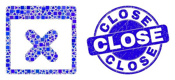 Grunge bleu Fermer timbre et fermer la fenêtre d'application Mosaïque — Image vectorielle