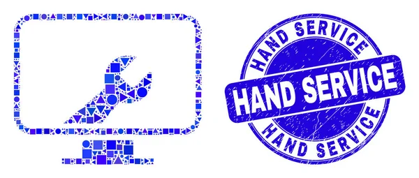 Blue Distress Hand Service Pieczęć pieczęci i ustawienia komputera Klucz Mozaika — Wektor stockowy