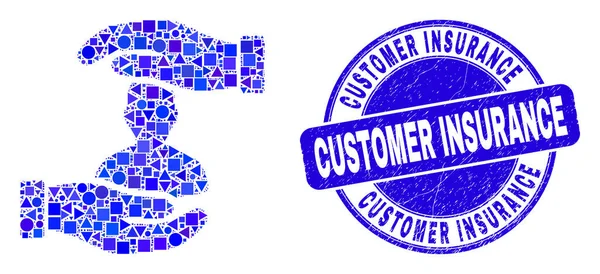 Blue Grunge Customer Insurance Pieczęć i Obsługa Klienta Dłonie Mozaika — Wektor stockowy