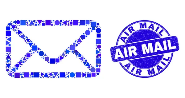 Blue Grunge Luftpostsiegel und Briefumschlag-Mosaik — Stockvektor