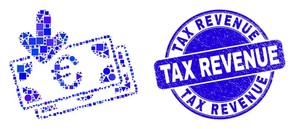 Blue Grunge Tax Revenue Stamp Seal en eurobankbiljetten Inkomensmozaïek — Stockvector
