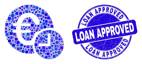 Selo de selo aprovado empréstimo de angústia azul e tempo de crédito euro Mosaic — Vetor de Stock