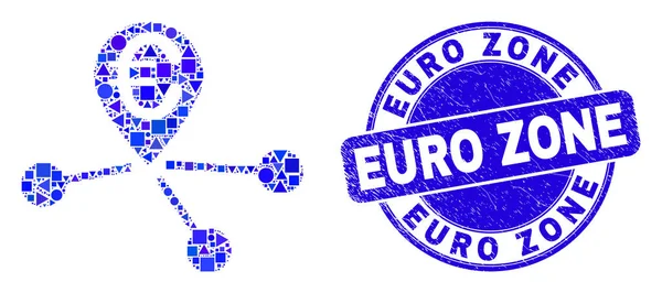 Carimbo azul da zona euro e euro Localização Links Mosaico — Vetor de Stock