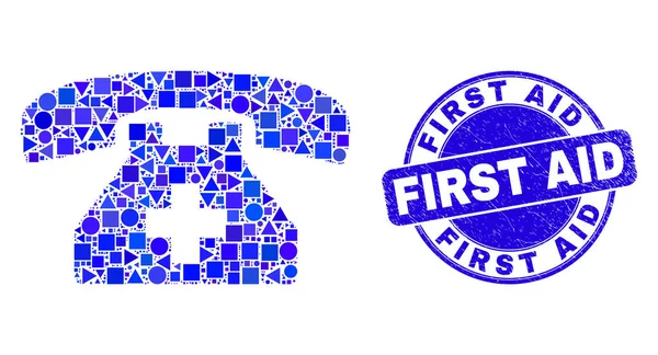 Niebieska pieczęć pierwszej pomocy i pierwsza pomoc Telefon Mozaika — Wektor stockowy