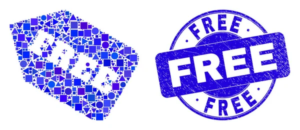 Blue Grunge Free Stamp Seal und Free Tag Mosaic — Stockvektor