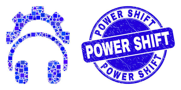 Blue Scratched Power Shift Seal and Gear Headphones Mosaic