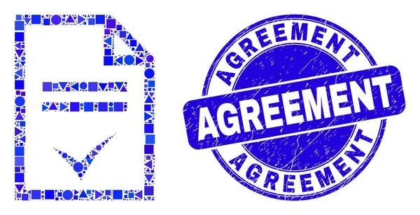 Blue Grunge Agreement Stamp Seal and Agreement Page Mosaic — Stock Vector