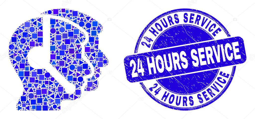 Blue Grunge 24 Hours Service Seal and Call Service Operators Mosaic