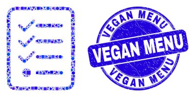 Mavi Grunge Vegan Menü Mührü ve Öğeler Listesi Mozaiği