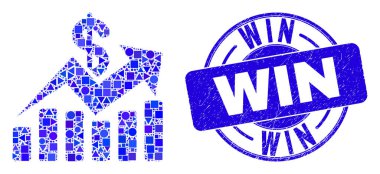 Blue Scratched Win Seal and Sales Trend Grafikleri Mozaiği