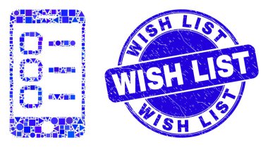 Mavi Grunge İstek Listesi Damga ve Akıllı Telefon Görevleri Mozaiği