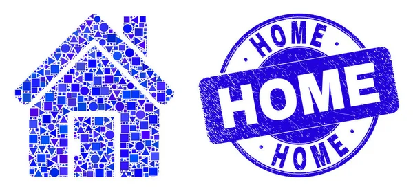 Sceau maison rayé bleu et mosaïque à la maison — Image vectorielle