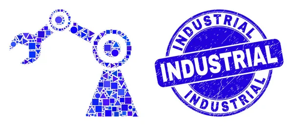 蓝色遇险工业印章和工业机器人马赛克 — 图库矢量图片