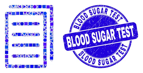 Blue Distress Timbro di prova dello zucchero nel sangue e pagina di elenco Mosaico — Vettoriale Stock