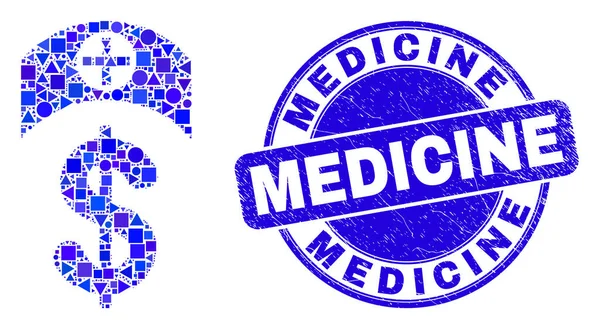 Blue Scratched Medicine Seal and Medicine Price Mosaic — Stockový vektor