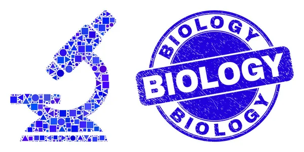 Blå repad Biologi Stämpel Seal och mikroskop Mosaik — Stock vektor