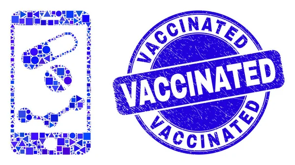 Blue Distress gevaccineerde zegel en mobiele apotheek Grafiek Mozaïek — Stockvector