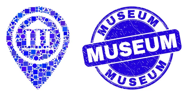 Blue Grunge Museum Seal and Museum Map Marker Mosaic — Stock Vector